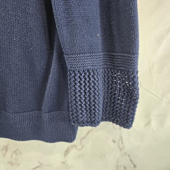 Foxcroft Sweater Womens XL Navy Cardigan Cotton Snap Button Up Crochet Sleeve - Picture 4 of 12